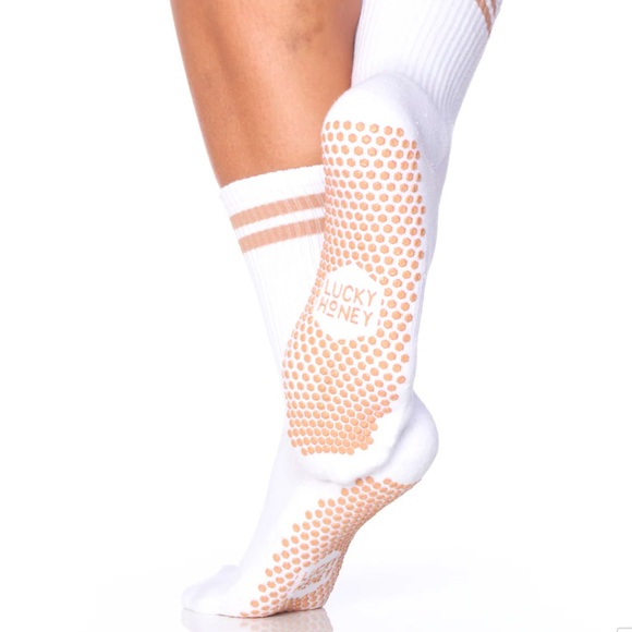 lucky honey Accessories - Lucky Honey The Dad Sock Tan Stripes one size fits all grip sock